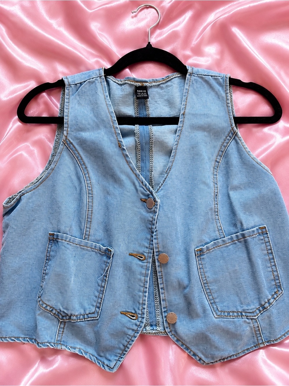 SHEIN Light Blue Denim Vest